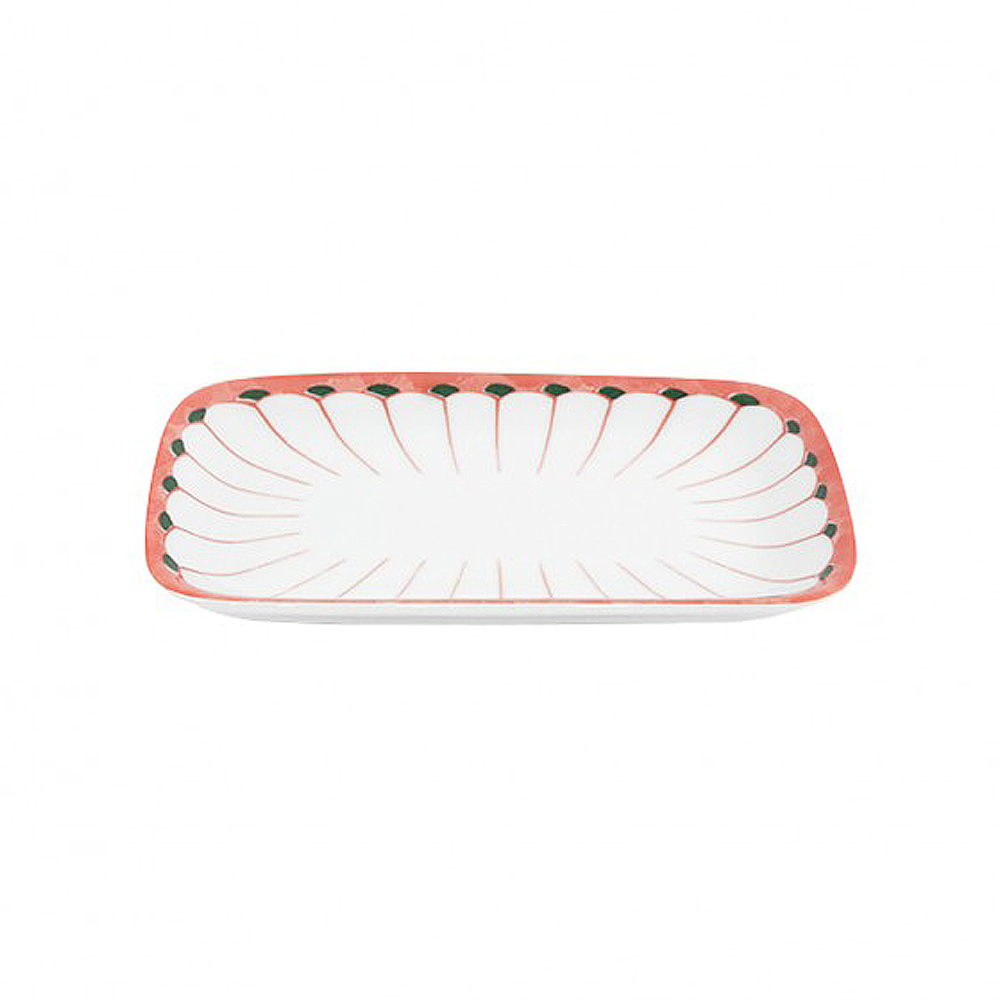 재팬 레드빗살 둥근직사각접시